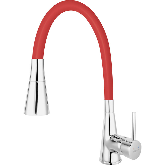 Смеситель для кухни Ferro Zumba II Chrome/Red BZA42R (хром/красный, c гибким изливом), Цвет производителя: хром, красный, фото 