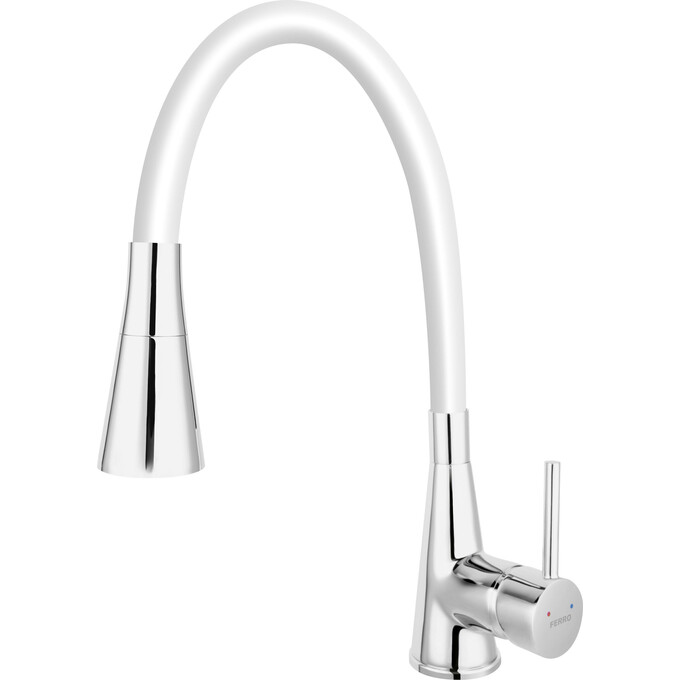 Смеситель для кухни Ferro Zumba II Chrome/White BZA42W (хром/белый, c гибким изливом), Цвет производителя: хром, белый, фото 