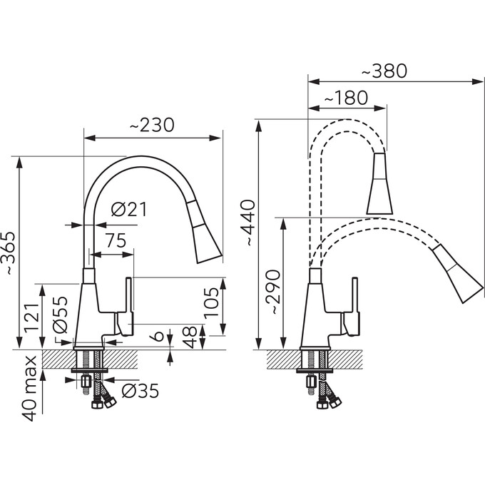 Змішувач для кухні Ferro Zumba II Chrome/Blue BZA42M (хром/блакитний, з гнучким виливом), Колір виробника: хром, блакитний, фото , изображение 2