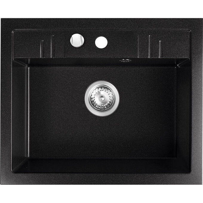 Мийка для кухні Ferro Mezzo II Graphite DRGM1/48/58BA (58x48 см, графітова, з сифоном та клапаном-автоматом), Доступні розміри: 58 x 48, Колір виробника: графіт, фото 