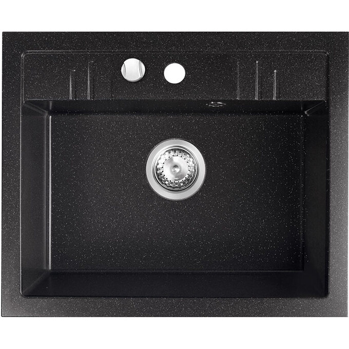 Мийка для кухні Ferro Mezzo II Graphite Shine DRGM1/48/58HA (58x48 см, графітова глянсова, з сифоном та клапаном-автоматом), Доступні розміри: 58 x 48, Колір виробника: графіт глянсовий, фото 
