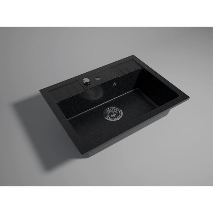 Мийка для кухні Ferro Mezzo II Graphite Shine DRGM1/48/58HA (58x48 см, графітова глянсова, з сифоном та клапаном-автоматом), Доступні розміри: 58 x 48, Колір виробника: графіт глянсовий, фото , изображение 2