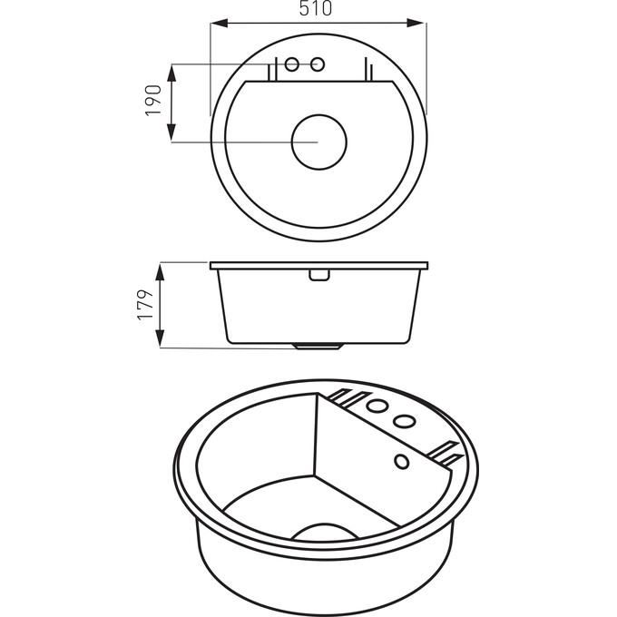 Мийка для кухні Ferro Mezzo II Grey DRGM1/51GA (51x51 см, сіра, з сифоном та клапаном-автоматом), Доступні розміри: Ø 51, Колір виробника: сірий, фото , изображение 2