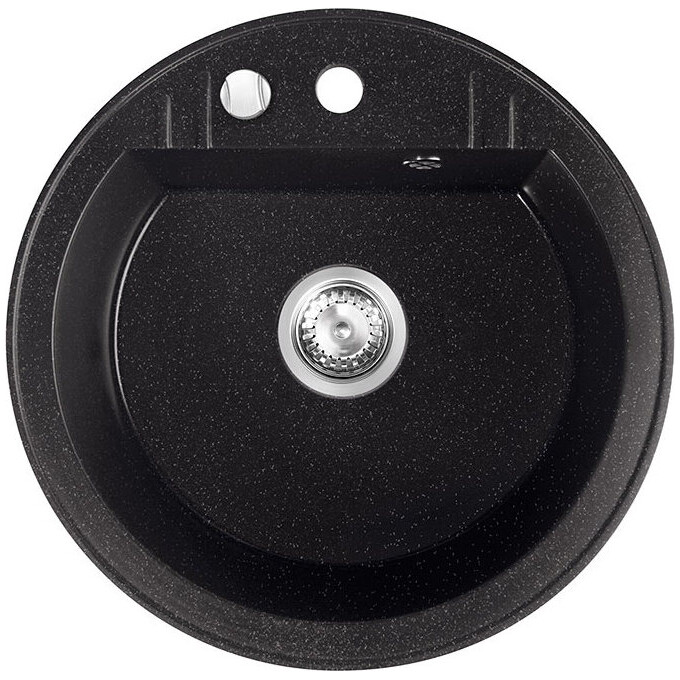 Мийка для кухні Ferro Mezzo II Graphite Shine DRGM1/51HA (51x51 см, графітова глянсова, з сифоном та клапаном-автоматом), Доступні розміри: Ø 51, Колір виробника: графіт глянсовий, фото 