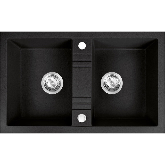 Мийка для кухні Ferro Mezzo II Graphite DRGM2/48/78BA (78x48 см, графітова, з сифоном та клапаном-автоматом), Доступні розміри: 78 x 48, Колір виробника: графіт, фото 