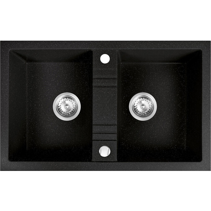 Мийка для кухні Ferro Mezzo II Graphite Shine DRGM2/48/78HA (78x48 см, графітова глянсова, з сифоном та клапаном-автоматом), Доступні розміри: 78 x 48, Колір виробника: графіт глянсовий, фото 