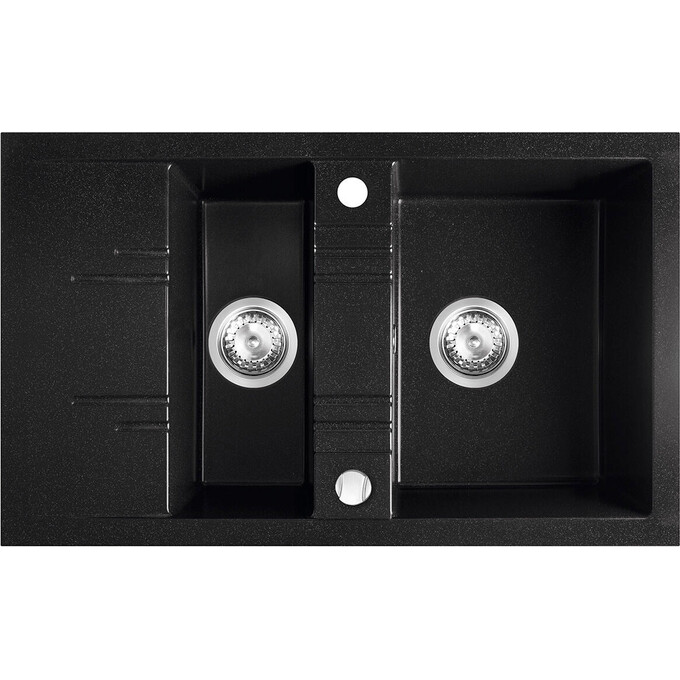 Мойка для кухни Ferro Mezzo II Graphite DRGM3/48/79BA (79x48 см, графитовая, с фруктовницей, с сифоном и клапаном-автоматом), Доступные размеры: 79 x 48, Цвет производителя: графит, фото 