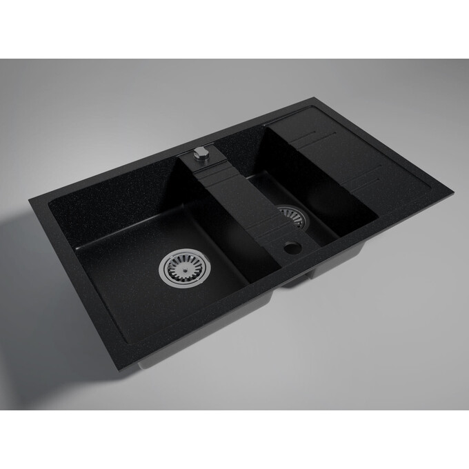 Мойка для кухни Ferro Mezzo II Graphite DRGM3/48/79BA (79x48 см, графитовая, с фруктовницей, с сифоном и клапаном-автоматом), Доступные размеры: 79 x 48, Цвет производителя: графит, фото 2
