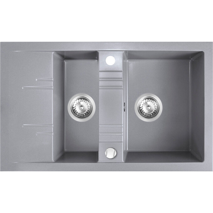 Мойка для кухни Ferro Mezzo II Grey DRGM3/48/79GA (79x48 см, серая, с фруктовницей, с сифоном и клапаном-автоматом), Доступные размеры: 79 x 48, Цвет производителя: серый, фото 