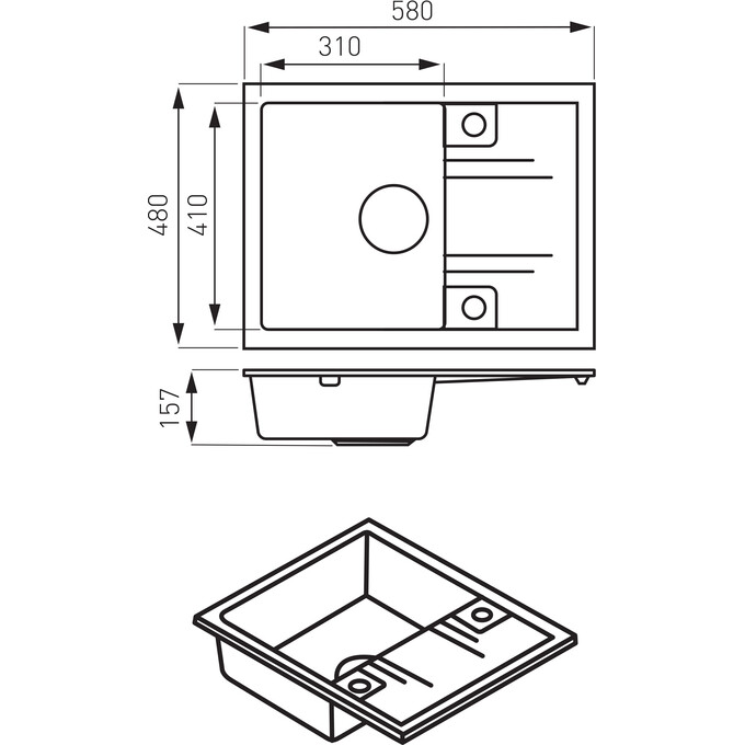 Мийка для кухні Ferro Mezzo II Graphite Shine DRGM48/58HA (58x48 см, графітова глянсова, з сифоном та клапаном-автоматом), Доступні розміри: 58 x 48, Колір виробника: графіт глянсовий, фото , изображение 4