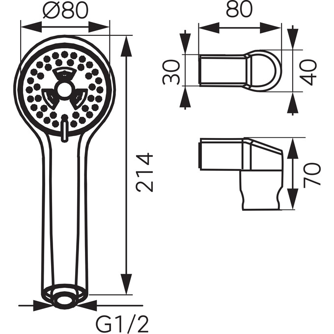 Лійка для душу Ferro Sole Chrome U300 (трирежимна, зі шлангом та тримачем), фото , изображение 5