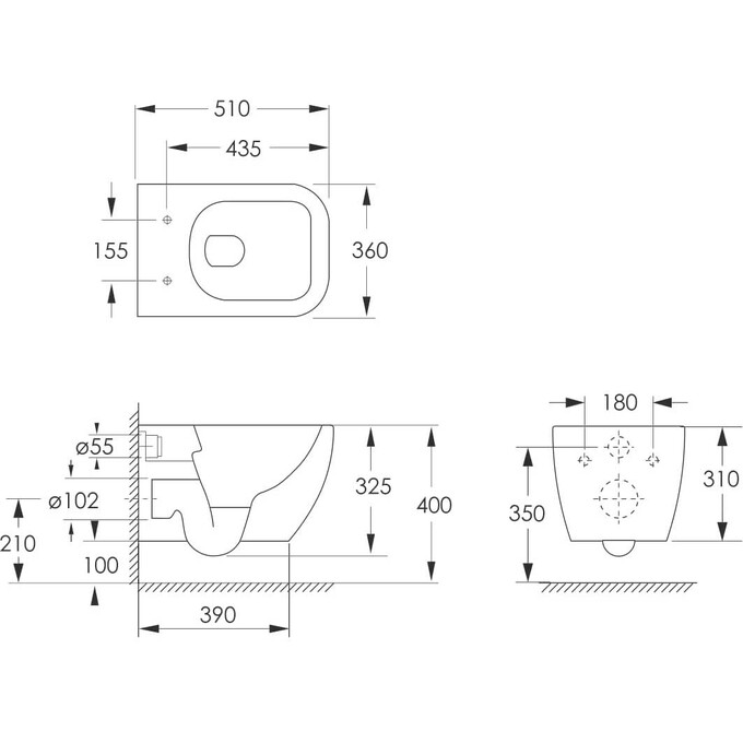 Безободковый подвесной унитаз Imprese Valtice Rimless White i1105 (с сиденьем), фото 2