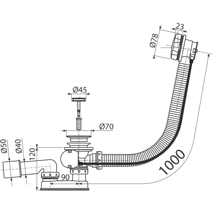 Сифон для ванны Koller Pool 1048530364 (с переливом и поворотным механизмом), фото 2