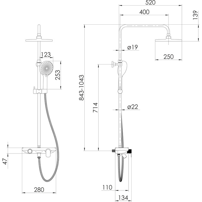 Душевая система Imprese Modus D Black Matt t030B08210SQ (черная матовая, с изливом и полкой), Цвет производителя: черный матовый, фото 5