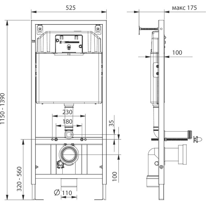 Комплект унитаз с инсталляцией 3 в 1: подвесной унитаз с сиденьем Koller Pool Kvadro Start KS-0530-QW-MB + инсталляция Koller Pool Dune 1200SL KP-112-001 + клавиша смыва Neon KP-226-17, фото 6