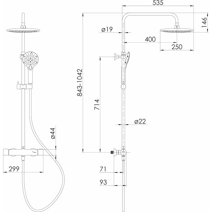 Душевая система с термостатом Volle Sistema D Chrome 1598.090101 (хром), Цвет производителя: хром, фото 5