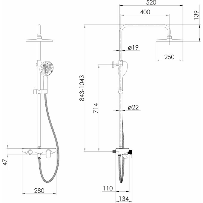 Душевая система Imprese Modus D Chrome t030B08201SQ (хром, с изливом и полкой), Цвет производителя: хром, фото 5