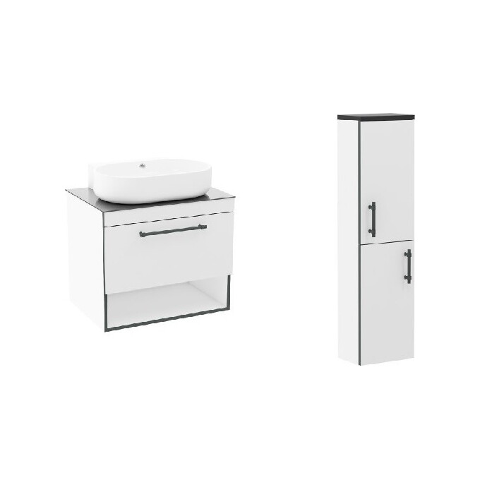 Комплект мебели Imprese Black Edge 90 см белый f32119W(3) (тумба подвесная + умывальник накладной + пенал подвесной), Доступные размеры: 90, Цвет производителя: белый, фото 