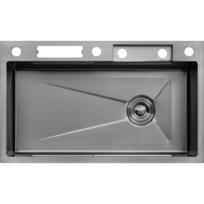 Кухонная мойка со смесителем и краном Kroner KRP Schwarze Graphite Schwarze-SET7545NBPVD (75x46 см, 3.0/0.8 мм, с доской, двумя коландероми, ополаскивателем для стаканов, дозатором и сифоном), фото 4
