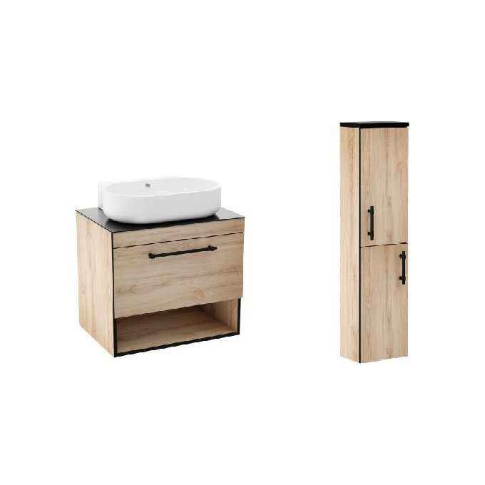 Комплект мебели Imprese Black Edge 90 см дуб f32119OK(3) (тумба подвесная + умывальник накладной + пенал подвесной), Доступные размеры: 90, Цвет производителя: дуб, фото 