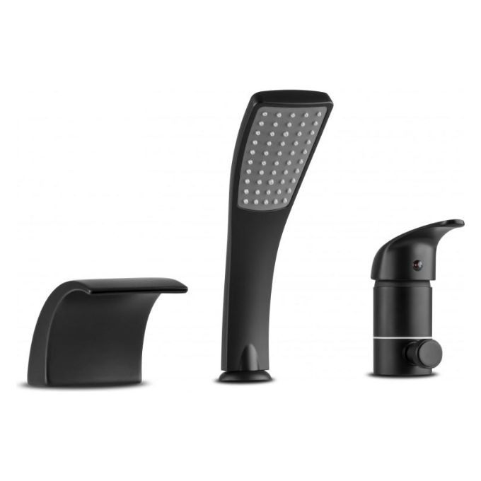 Змішувач на борт ванни Yoka Ruba Black Matt BZ.RUBA-3-BLK (чорний матовий, каскадний вилив, на три отвори), фото 