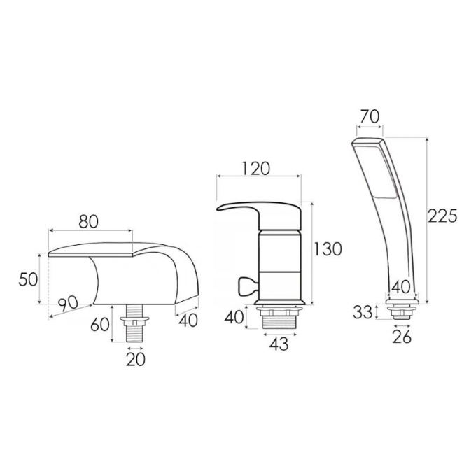 Змішувач на борт ванни Yoka Ruba Black Matt BZ.RUBA-3-BLK (чорний матовий, каскадний вилив, на три отвори), фото , изображение 8