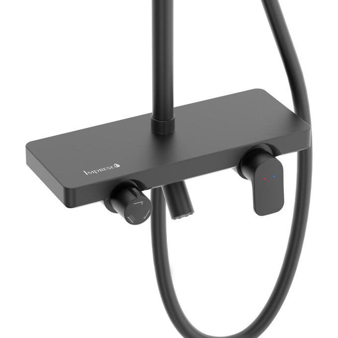 Душевая система Imprese Modus D Black Matt t030B08210SQ (черная матовая, с изливом и полкой), Цвет производителя: черный матовый, фото 2
