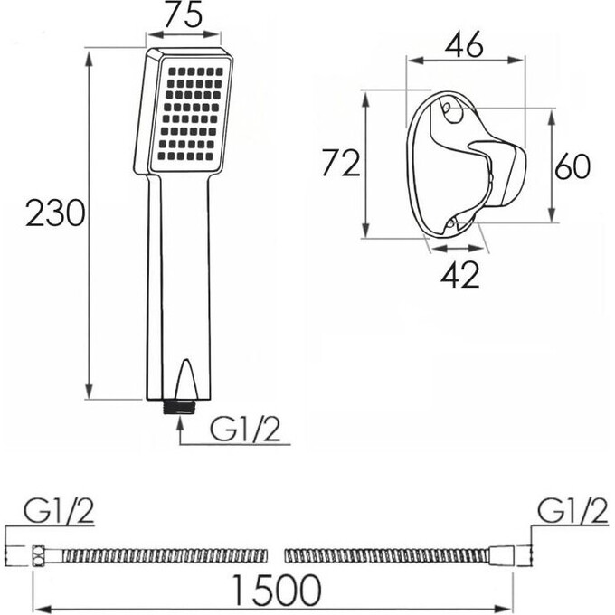 Лійка для душу Yoka Abba Chrome BP.ABBA-CHR (однорежимна, зі шлангом та тримачем), фото , изображение 6