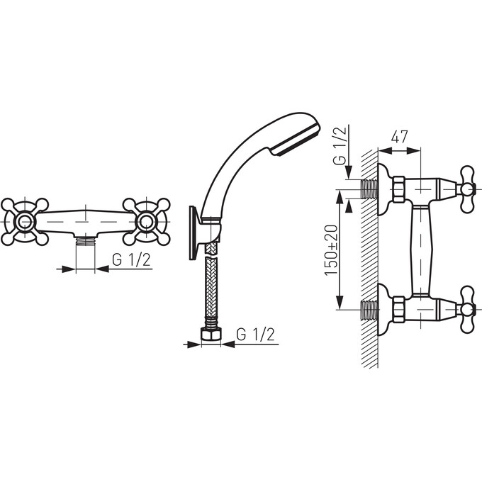 Змішувач для душу Ferro Retro Chrome XR77 (з лійкою та шлангом), фото , изображение 4