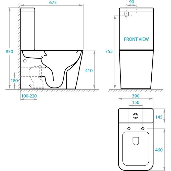 Безободковый унитаз-компакт Koller Pool Kvadro 1810550199+1050680199 (KR-0675-RC-C+KR-0675-RC-T+KP-6001, с сиденьем и гибкой подводкой), фото 7