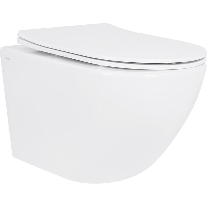 Безободковый подвесной унитаз Qtap Jay Ultra Quiet Rimless White Gloss QT07335175W (воронкообразный, с сиденьем), фото 