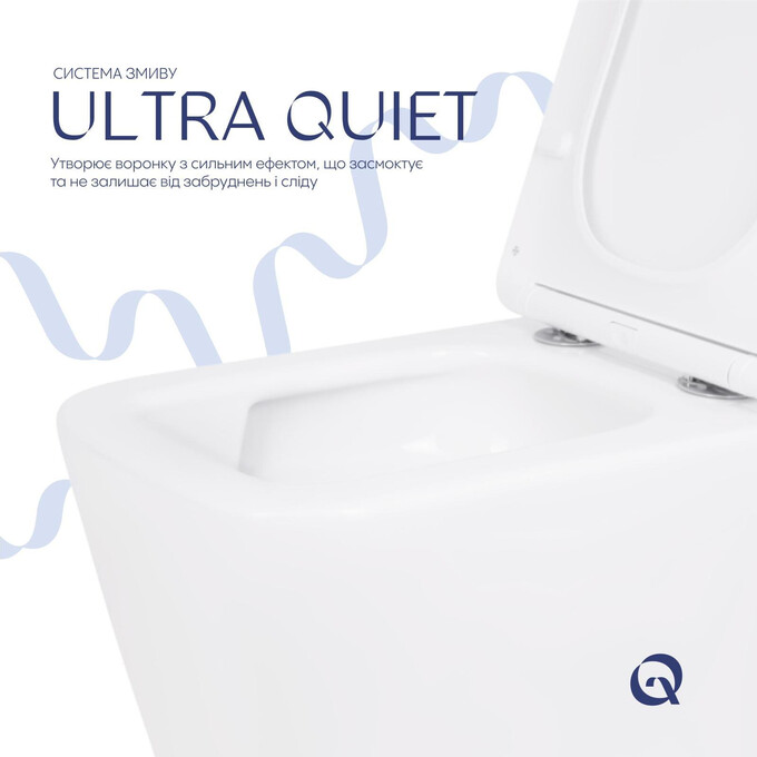 Безободковый подвесной унитаз Qtap Crow Ultra Quiet Rimless White Gloss QT05335172W (воронкообразный, с сиденьем), фото 8