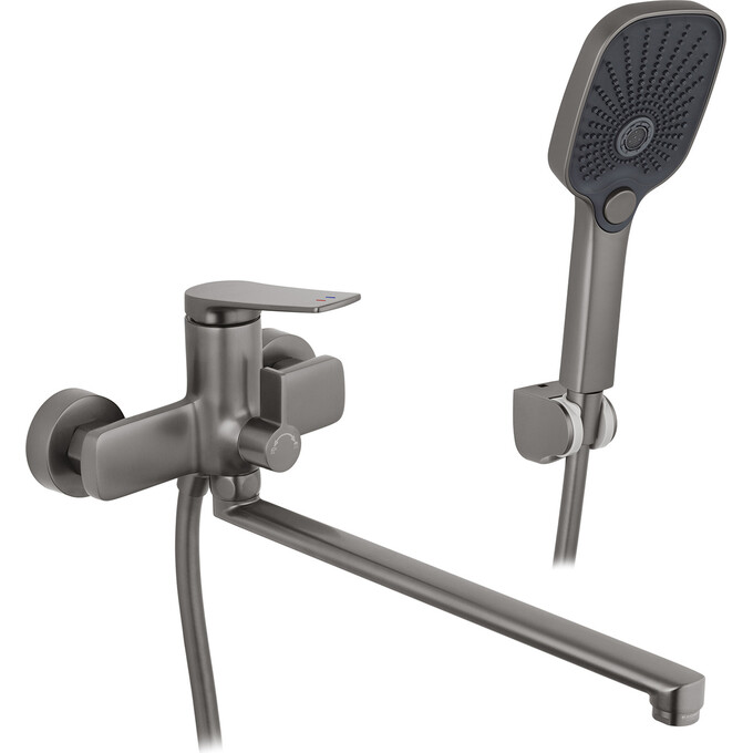 Смеситель для ванны Kroner KRP Makon Graphite Matt KRP Makon-GRP070 (матовый графит, с лейкой и шлангом), Цвет производителя: матовый графит, фото 