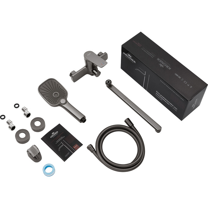 Смеситель для ванны Kroner KRP Makon Graphite Matt KRP Makon-GRP070 (матовый графит, с лейкой и шлангом), Цвет производителя: матовый графит, фото 7