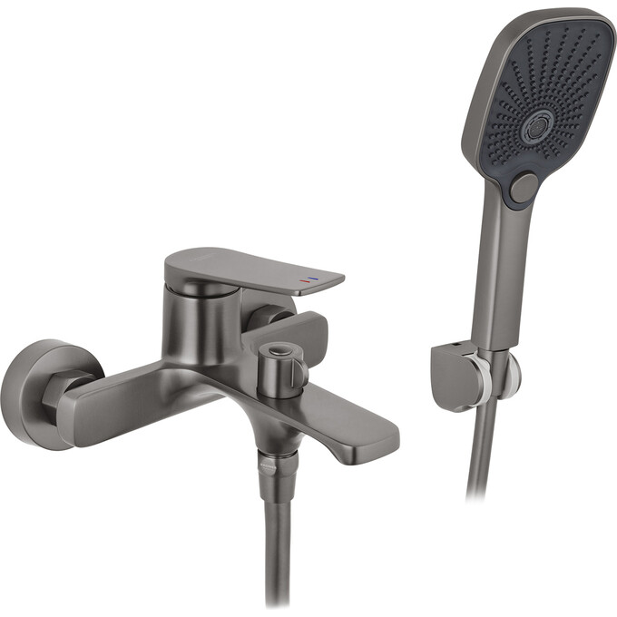 Смеситель для ванны Kroner KRP Makon Graphite Matt KRP Makon-GRP060 (матовый графит, с лейкой и шлангом), Цвет производителя: матовый графит, фото 