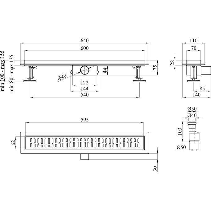 Душевой трап Kroner KRP Eifel W60 Welle Eifel-W60Welle (60 см, нержавейка), Цвет производителя: нержавейка, Доступные размеры: 60, фото 4