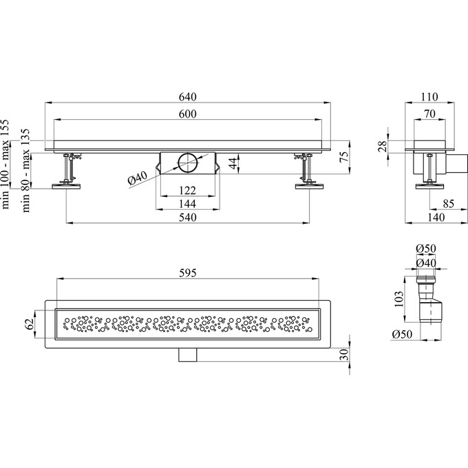 Душевой трап Kroner KRP Eifel M60 Muster Eifel-M60Muster (60 см, нержавейка), Цвет производителя: нержавейка, Доступные размеры: 60, фото 4