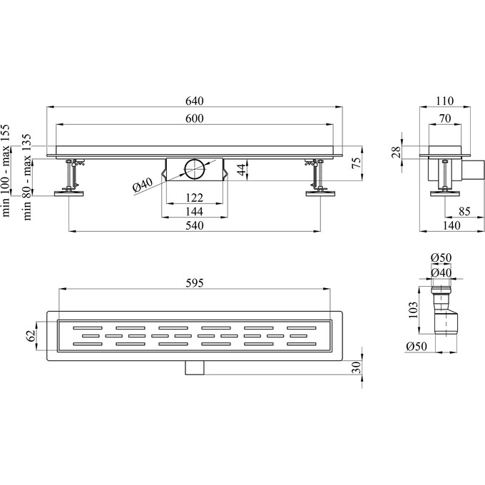 Душевой трап Kroner KRP Eifel L60 Linien Eifel-L60Linien (60 см, нержавейка), Цвет производителя: нержавейка, Доступные размеры: 60, фото 2