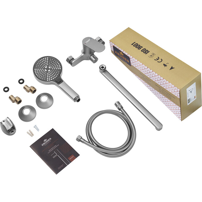 Смеситель для ванны Kroner KRM Linz Grey Matt Linz-GRN070 (серый матовый, с лейкой и шлангом), фото 7