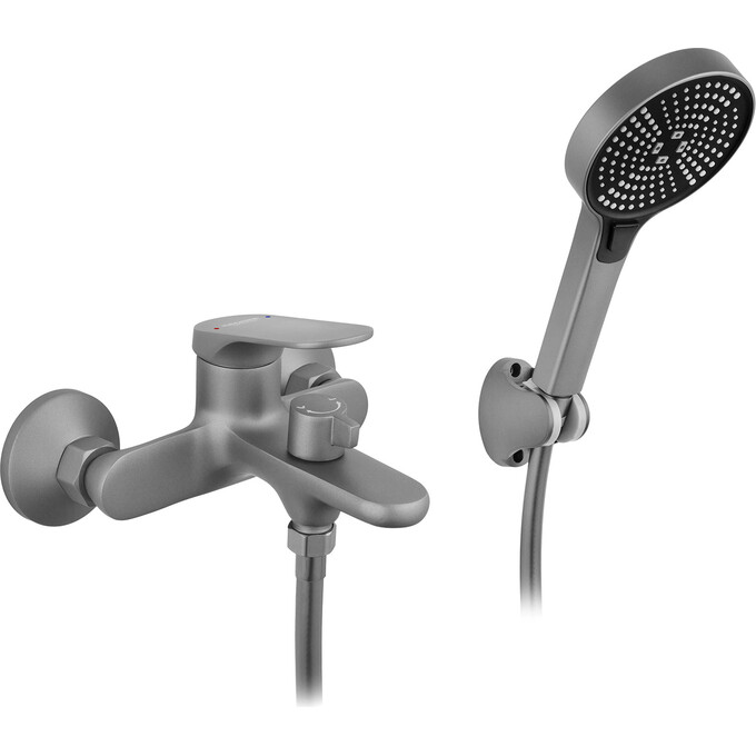 Змішувач для ванни Kroner KRM Linz Grey Matt Linz-GRN060 (сірий матовий, з лійкою та шлангом), фото 