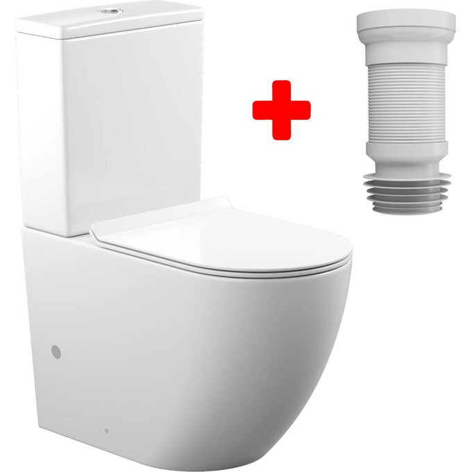 Безободковый унитаз-компакт Koller Pool Round 1822550199+1050680199 (RN-0665-RC-C+RN-0665-RC-T+KP-6001, с сиденьем и гибкой подводкой), фото 