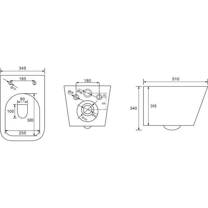 Безободковый подвесной унитаз Volle Libra 2.0 Vortice De La Noche 1321.001004 (черный матовый, воронкообразный, с сиденьем), фото 4