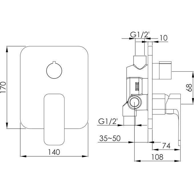 Смеситель скрытого монтажа для ванны Imprese Bilovec Chrome f04600901SQ (хром, внутренняя часть в комплекте), Цвет производителя: хром, фото 2