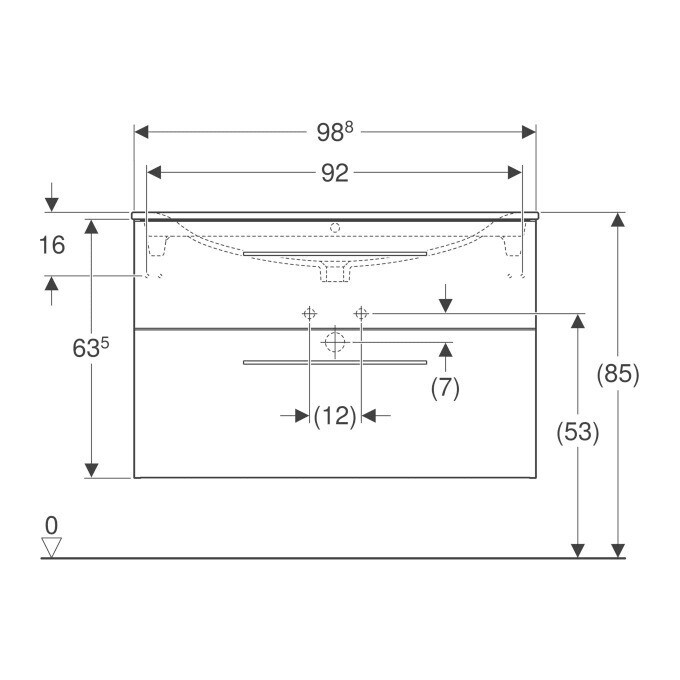 Тумба с умывальником Geberit Selnova Square 501.244.00.1 (99 см, белая глянцевая, подвесная), фото 2