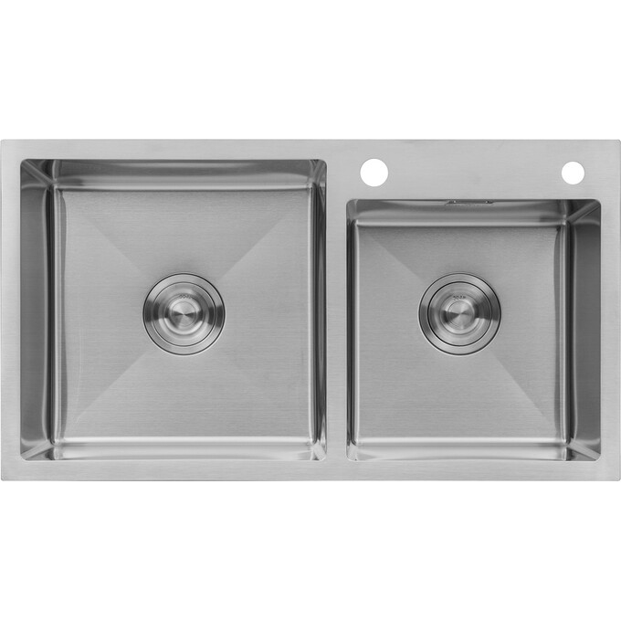 Подвійна кухонна мийка Kroner KRP Gebürstet 7843ZHM (Geburstet-7843ZHM, 78x43 см, 3.0/1.0 мм, з коландером та сифоном), фото 