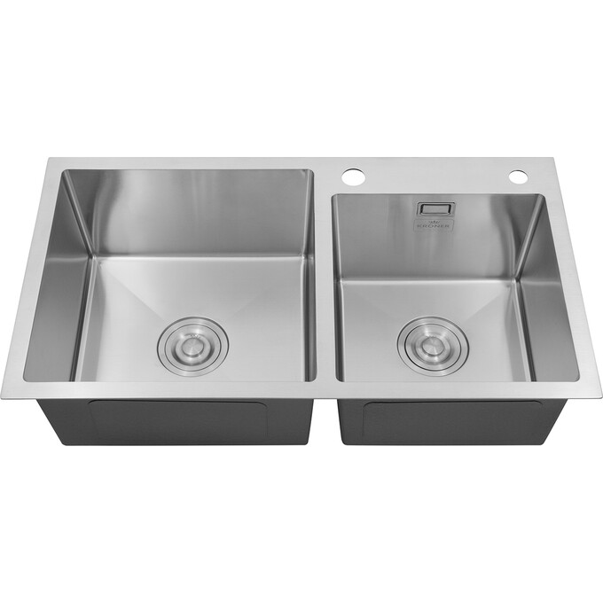 Подвійна кухонна мийка Kroner KRP Gebürstet 7843ZHM (Geburstet-7843ZHM, 78x43 см, 3.0/1.0 мм, з коландером та сифоном), фото , изображение 3