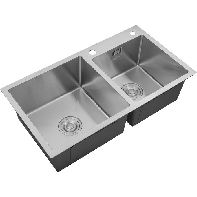 Подвійна кухонна мийка Kroner KRP Gebürstet 7843ZHM (Geburstet-7843ZHM, 78x43 см, 3.0/1.0 мм, з коландером та сифоном), фото , изображение 4