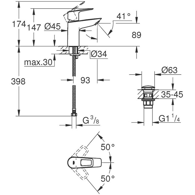 Змішувач для умивальника Grohe Bauloop S-Size Chrome 23878001 (з донним клапаном), фото , изображение 6