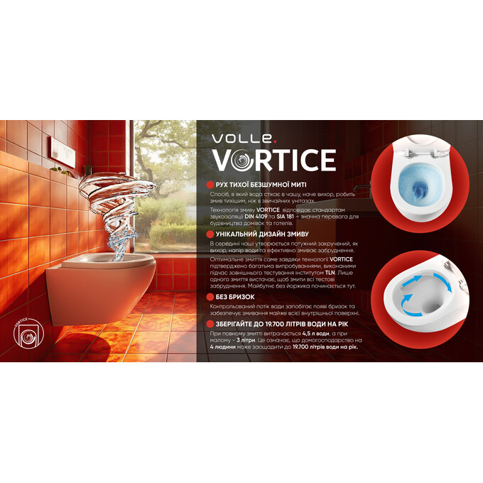 Безободковый подвесной унитаз Volle Cante 2.0 Vortice 1312.001000 (воронкообразный, с сиденьем), фото 3