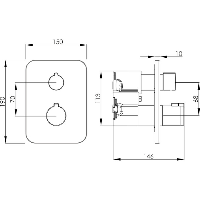 Смеситель скрытого монтажа для ванны с термостатом Imprese Bilovec Black Matt f04600910AA (черный матовый, внутренняя часть в комплекте), Цвет производителя: черный матовый, фото 4